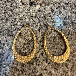 Gold Teardrop Hoop Earrings with Crystal Accents - Women costume Jewelry